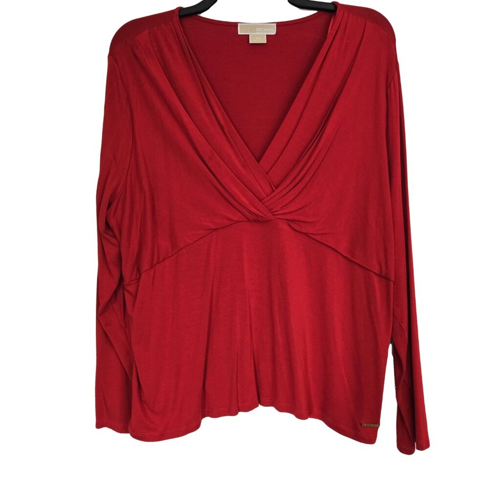 MICHAEL KORS Bright Red V-Neck Long Sleeve Top 3X